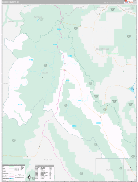 Lemhi County, ID Wall Map Premium Style
