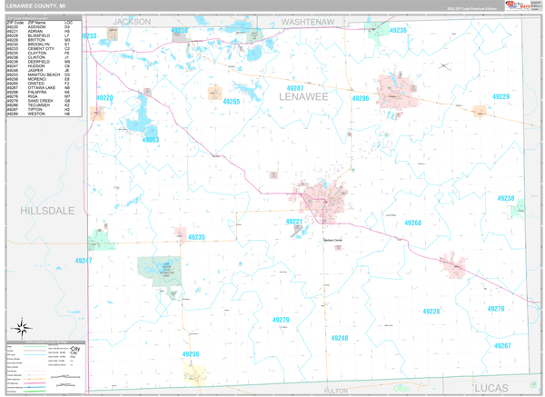 Lenawee County, MI Zip Code Map
