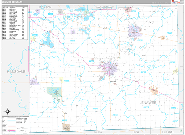 Lenawee County, MI Zip Code Map