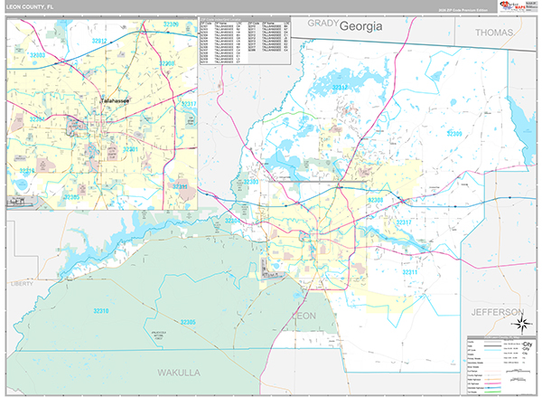 Leon County, FL Wall Map Premium Style