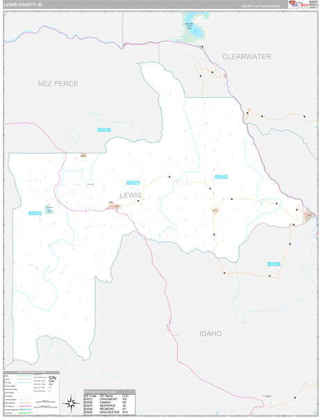 Lewis County, ID Carrier Route Wall Map