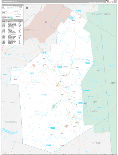Lewis County, NY Zip Code Map