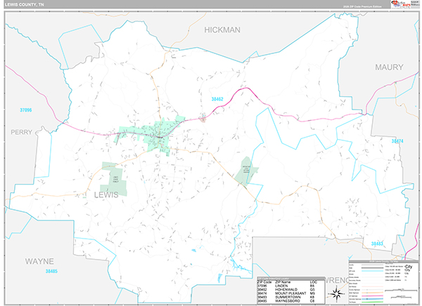 Lewis County, TN Zip Code Map