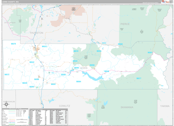 Lewis County, WA Carrier Route Wall Map