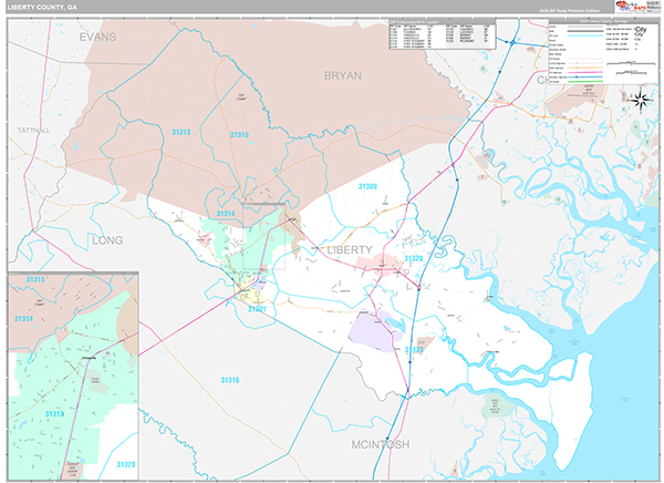 Liberty County, GA Zip Code Map