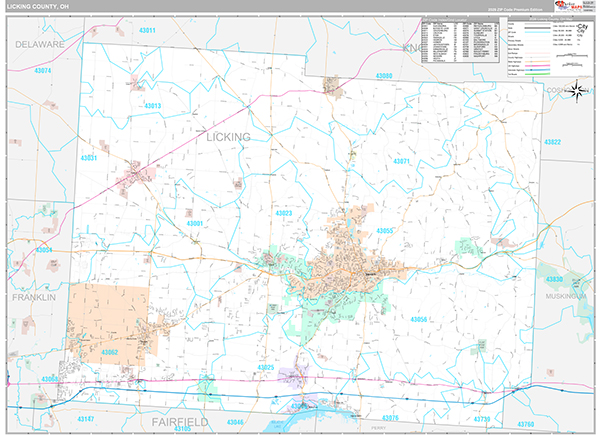 Licking County, OH Zip Code Map