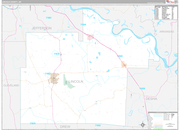 Lincoln County, AR Zip Code Map