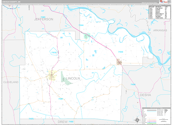 Lincoln County, AR Zip Code Map