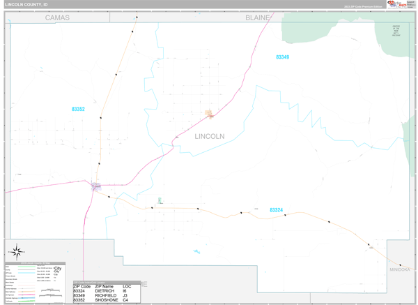 Lincoln County, ID Zip Code Map