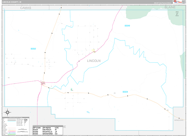 Lincoln County, ID Carrier Route Wall Map
