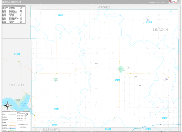 Lincoln County, KS Wall Map Premium Style