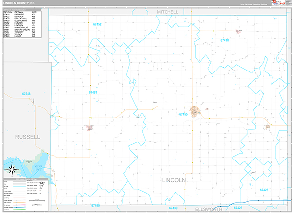 Lincoln County, KS Wall Map