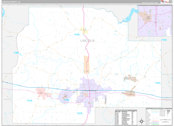 Lincoln Parish (County), LA Wall Map