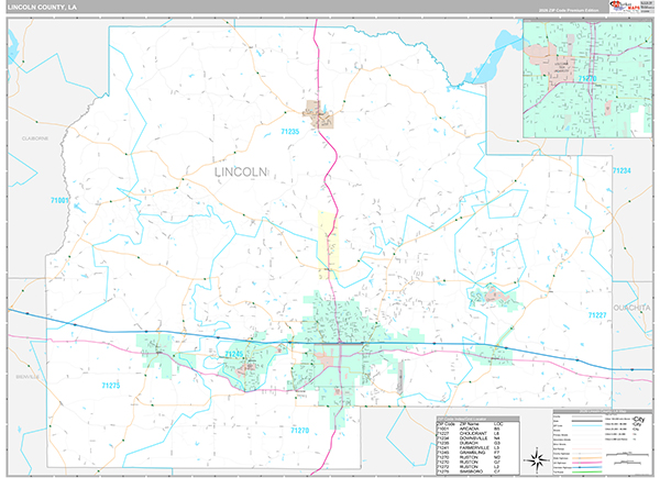 Lincoln County, LA Wall Map