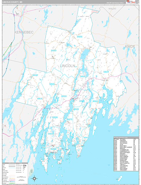 Lincoln County, ME Wall Map Premium Style