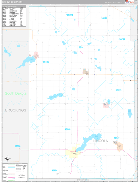 Lincoln County, MN Wall Map Premium Style