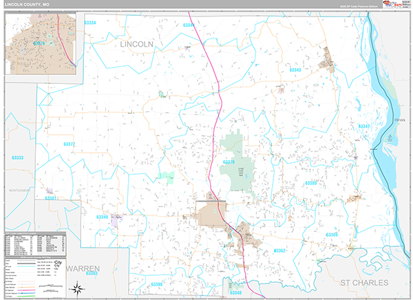 Lincoln County, MO Map Premium Style