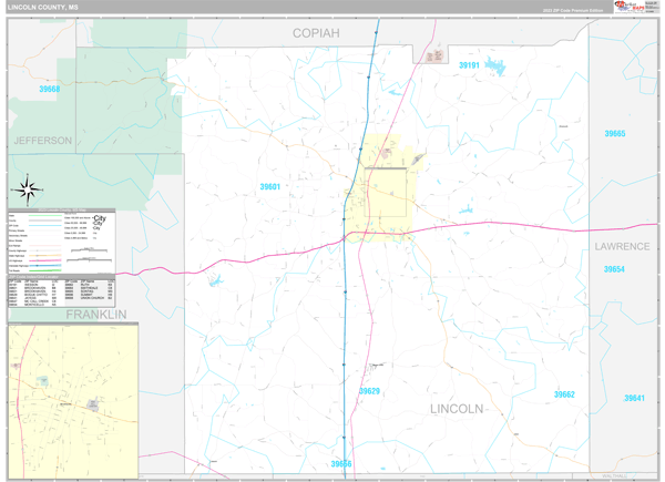 Lincoln County, MS Wall Map