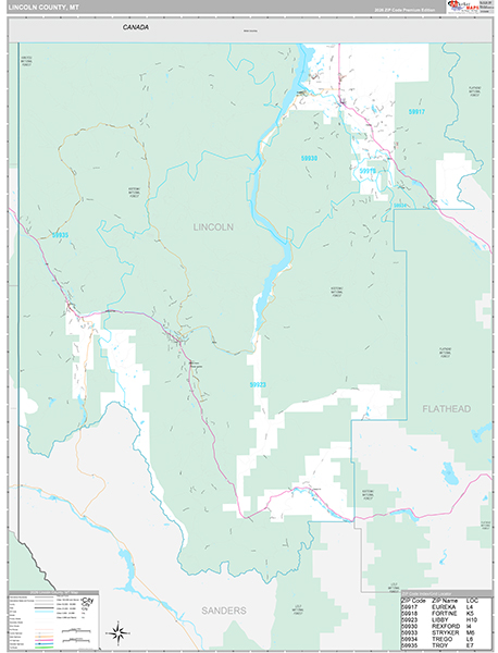 Lincoln County, MT Wall Map