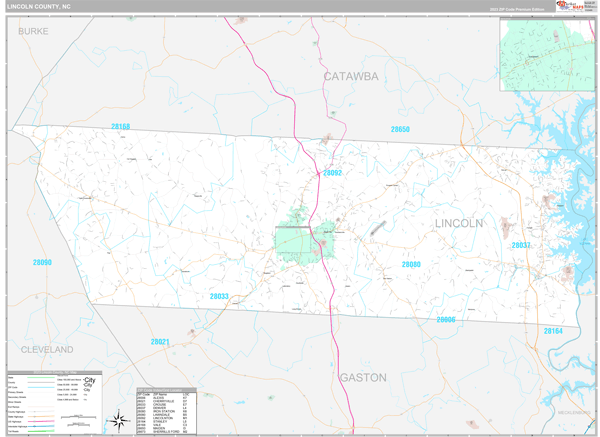 Lincoln County Nc Wall Map Premium Style By Marketmaps