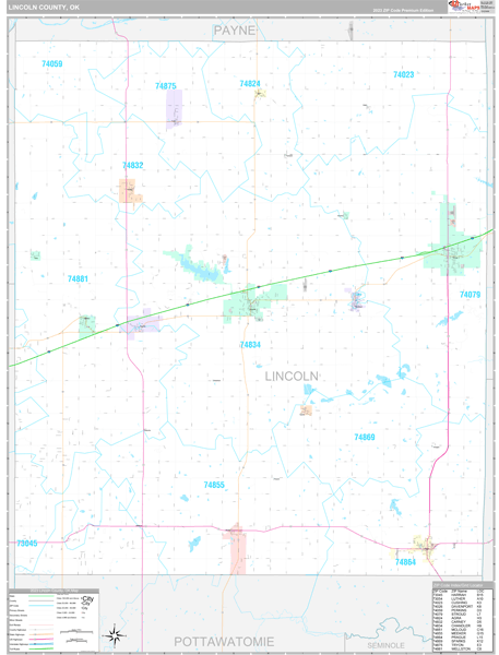 Lincoln County, OK Wall Map Premium Style