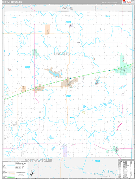 Lincoln County, OK Wall Map