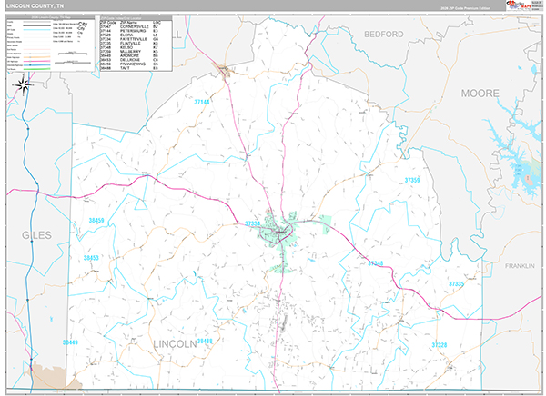 Lincoln County, TN Zip Code Map