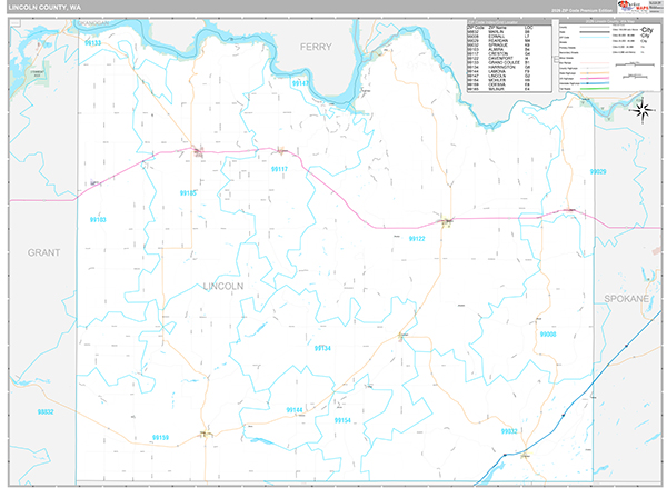 Lincoln County, WA Wall Map Premium Style