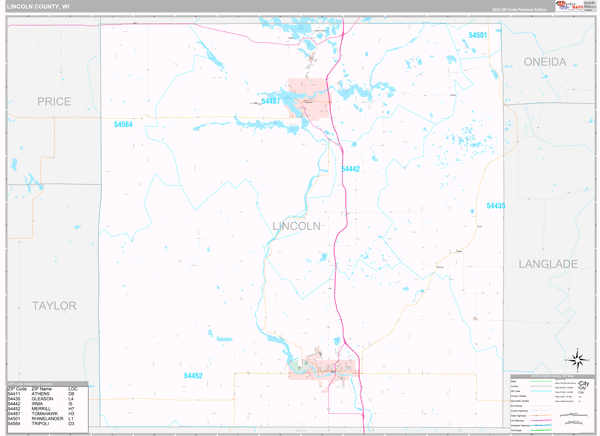 Lincoln County, WI Carrier Route Wall Map