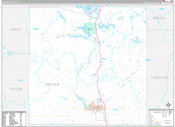 Lincoln County, WI Wall Map