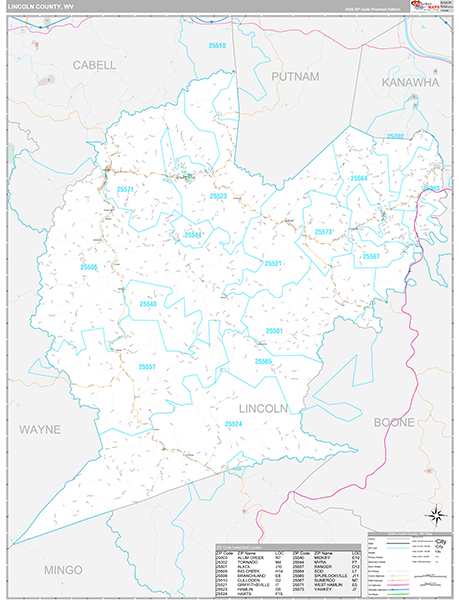 Lincoln County, WV Zip Code Map