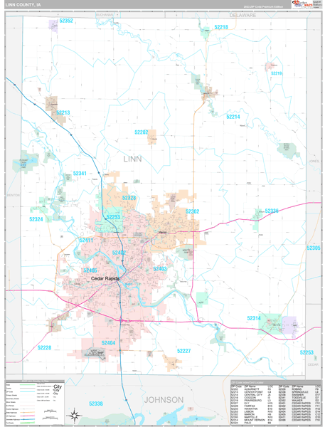 Linn County, IA Wall Map Premium Style