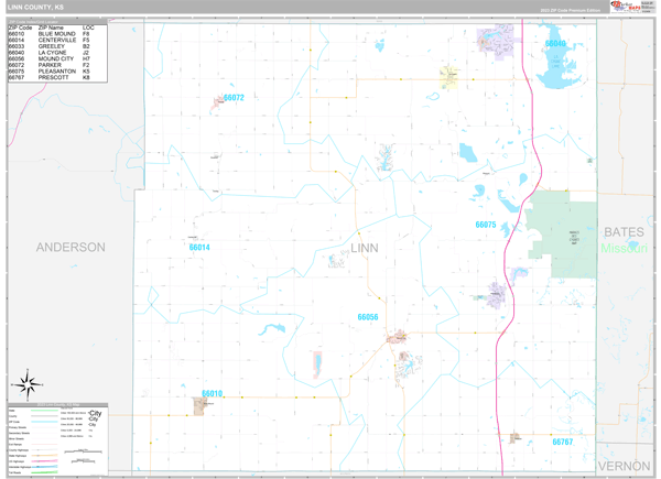 Linn County, KS Carrier Route Wall Map