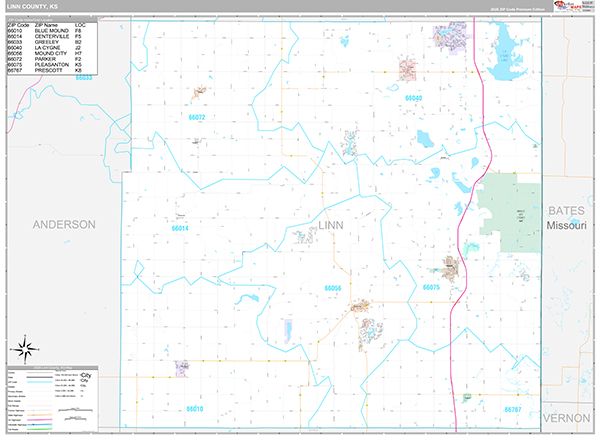 Linn County, KS Wall Map Premium Style