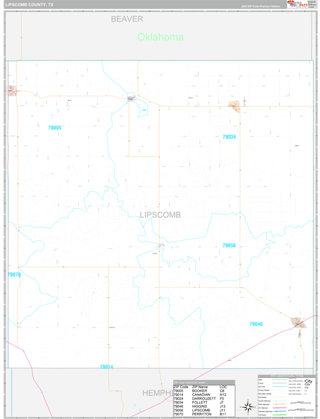 Lipscomb County, TX Wall Map Premium Style