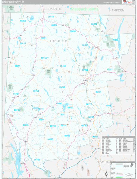 Litchfield County Wall Map Premium Style