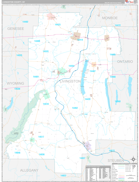 Livingston County, NY Zip Code Map