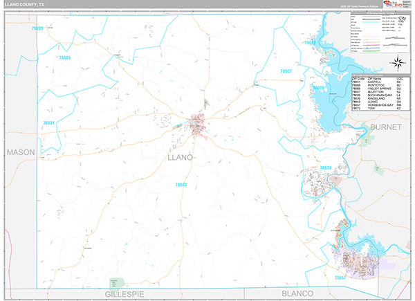 Llano County, TX Zip Code Map