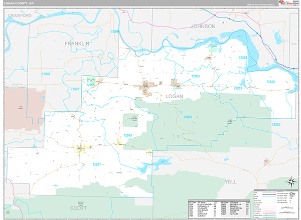 Logan County, AR Zip Code Map