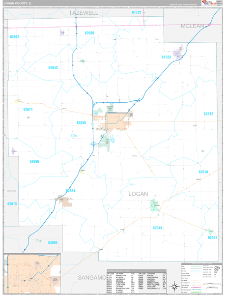 Logan County, IL Wall Map