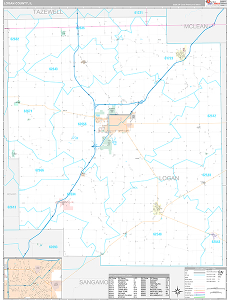 Logan County, IL Zip Code Map