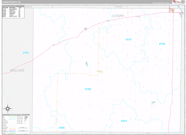 Logan County, KS Carrier Route Wall Map