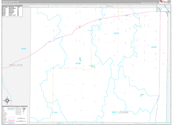 Logan County, KS Wall Map Premium Style