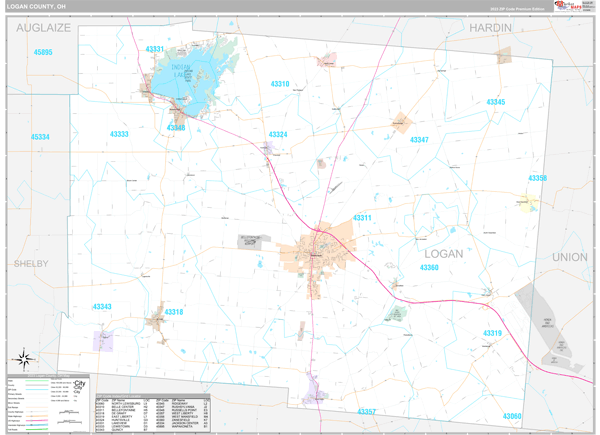 Logan County, OH Carrier Route Wall Map