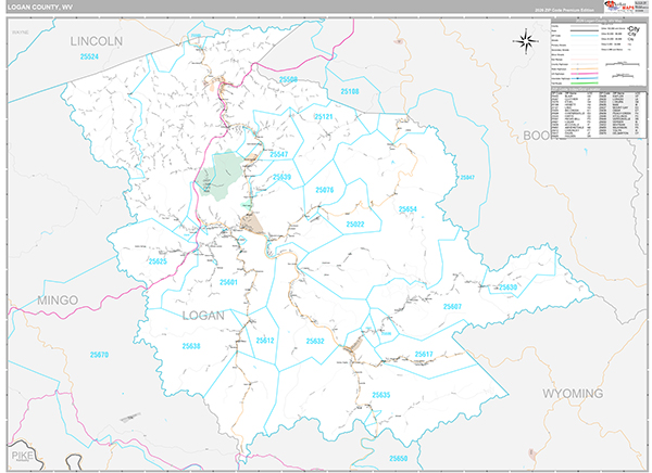 Logan County, WV Zip Code Map