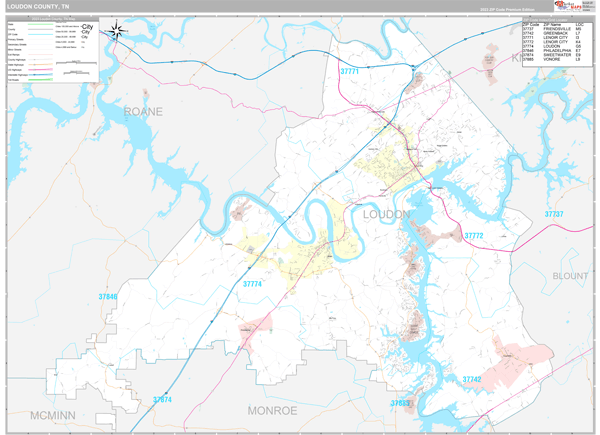 Loudon County Wall Map Premium Style