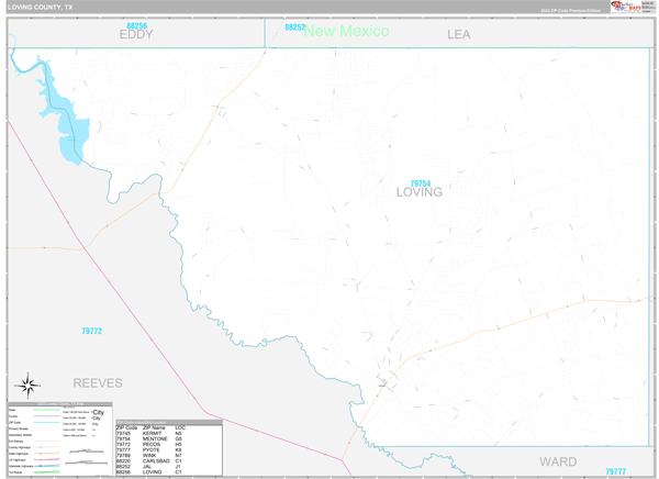 Loving County, TX Wall Map Premium Style