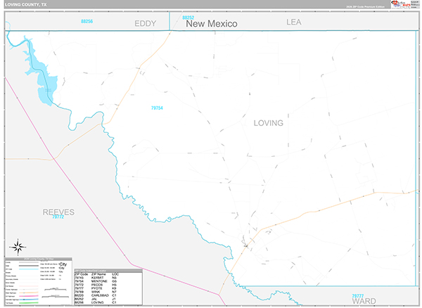 Loving County, TX Zip Code Map