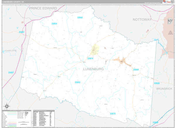 Lunenburg County Wall Map Premium Style