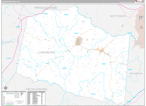 Lunenburg County, VA Wall Map